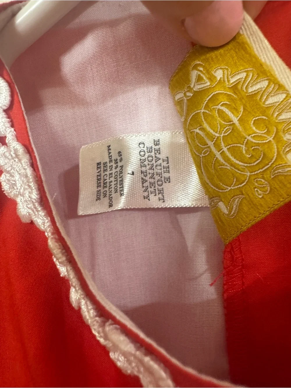 The Beaufort Bonnet Company Red Sleeveless Dress with White Floral Trim